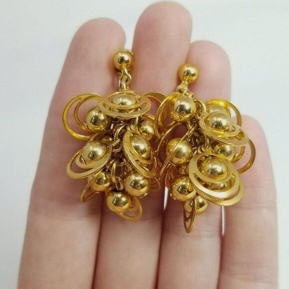 Vintage Avon Gold Tone Ringlet Dangle Stud Earrings, 80s 90s Style, Estate - Picture 7 of 7